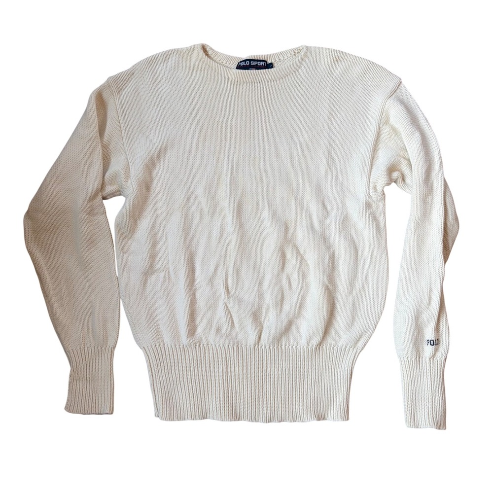 Vintage 90s Polo Sport Ralph Lauren Ivory Cotton Knit Sweater‎ Large Classic